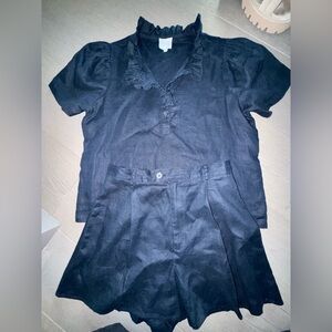 Sundays Linen Blouse & Shorts Set, Navy, Small